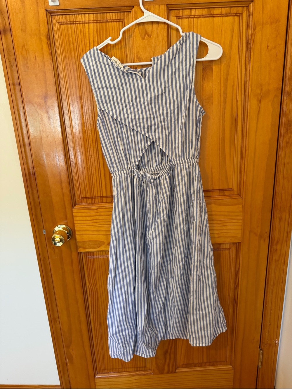 Sleeveless Blue and White Striped Midi Dress - Picture 2 of 2
